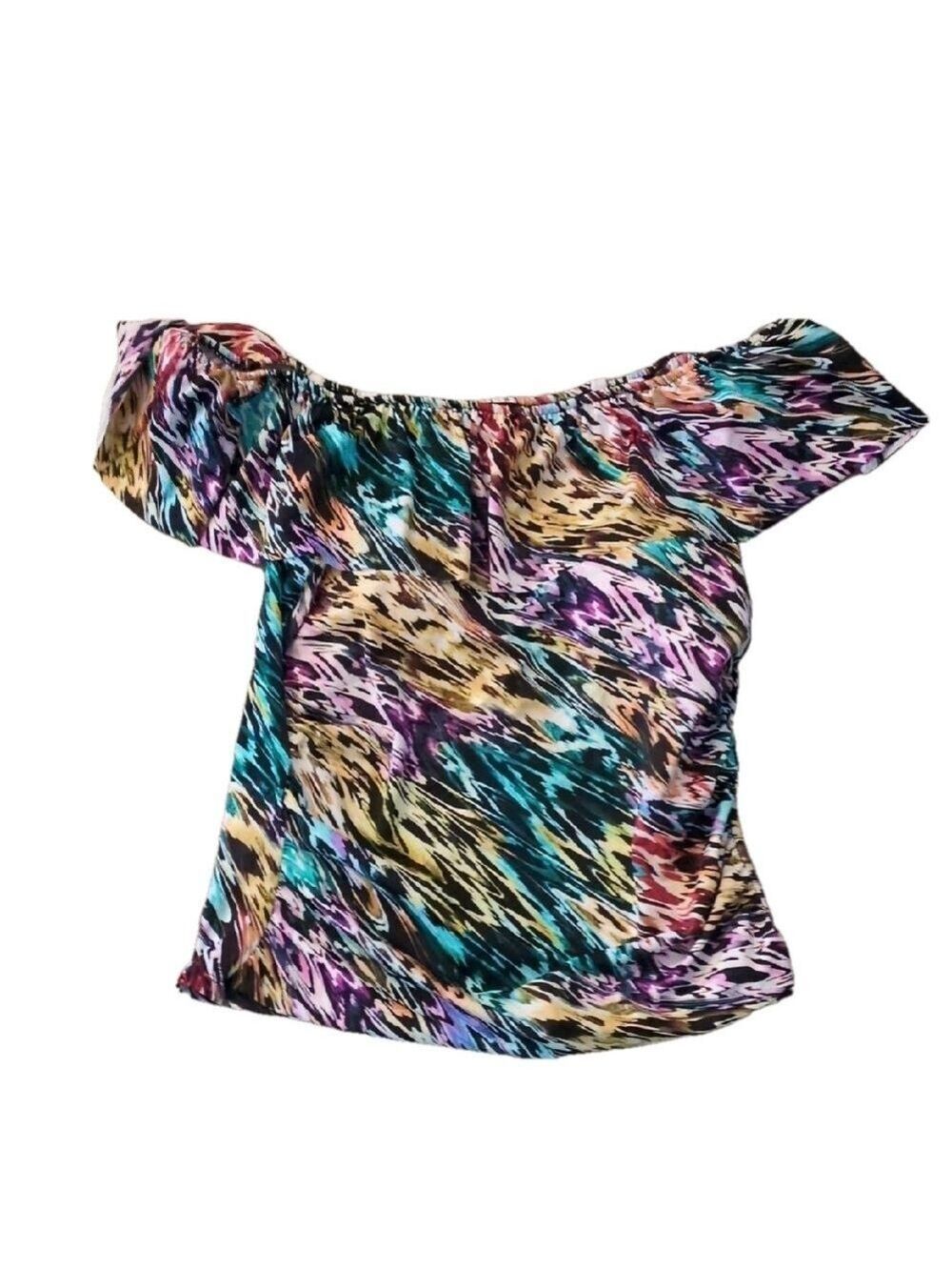 Swim Solutions Clr Blaze Off Shoulder Tankini Top Size 16